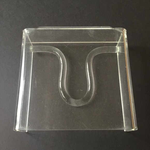 Vintage Mid-Century Modern Bent Lucite Clear Plastic Napkin Holder As-Is - Picture 7 of 14